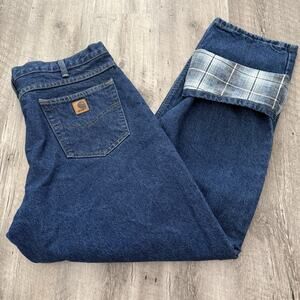 Carhartt Flannel-Lined Jeans B21 DST Mens 40x32 Work Wear Heavy Duty Blue Jeans